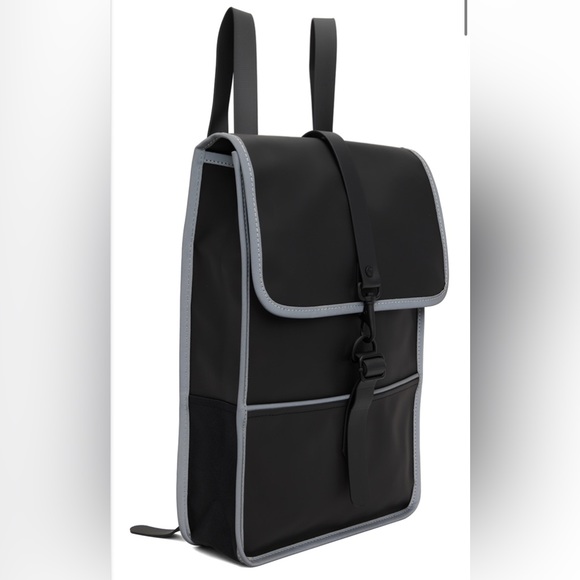 NWT Rains Black/Grey Backpack Reflective One Size - Picture 10 of 11